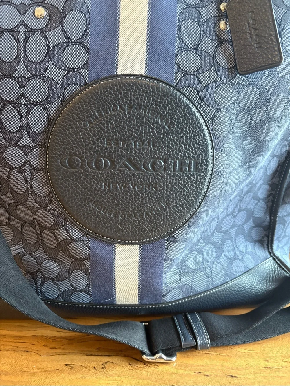 Coach Blue Signature Dempsey Stripe Messenger Tote - Picture 2 of 4